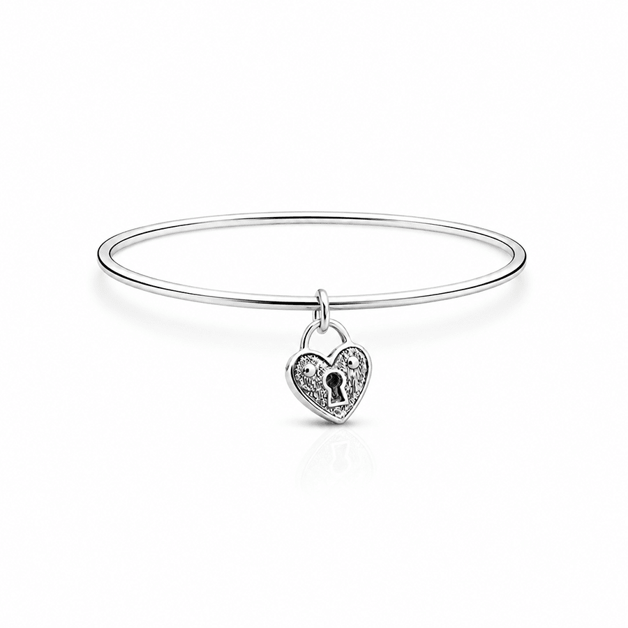Bracelet jonc femme pendentif cadenas cœur argent 925 LOCKED IN, BABY – bijoux fait main en argent 925 | Pitch & Néo