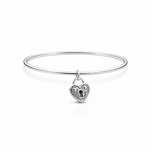 Bracelet jonc femme pendentif cadenas cœur argent 925 LOCKED IN, BABY – bijoux fait main en argent 925 | Pitch & Néo