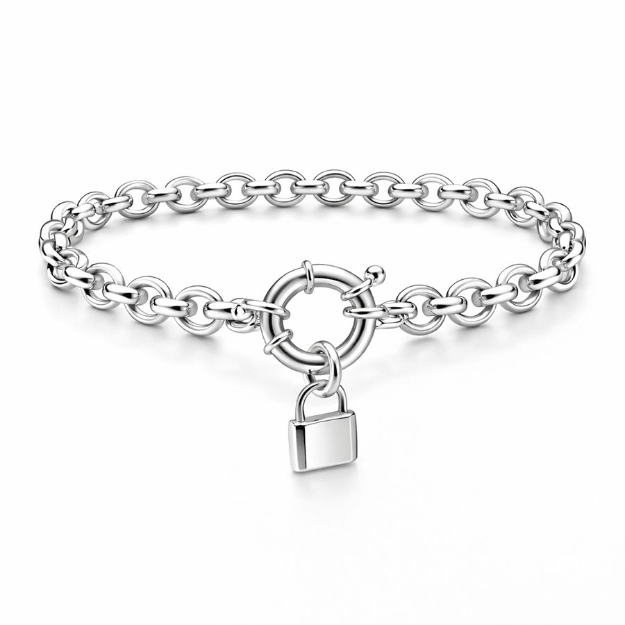 Bracelet maille jaseron épaisse fermoir bouée pendentif cadenas femme argent 925 ACCESS DENIED, SWEETIE – bijoux fait main en argent 925 | Pitch & Néo