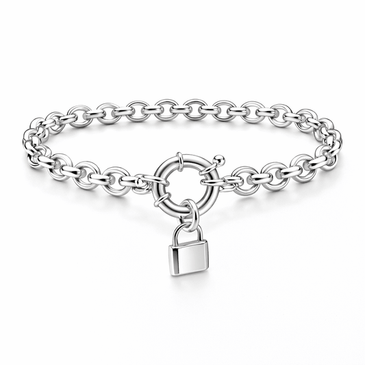 Bracelet maille jaseron épaisse fermoir bouée pendentif cadenas femme argent 925 ACCESS DENIED, SWEETIE – bijoux fait main en argent 925 | Pitch & Néo