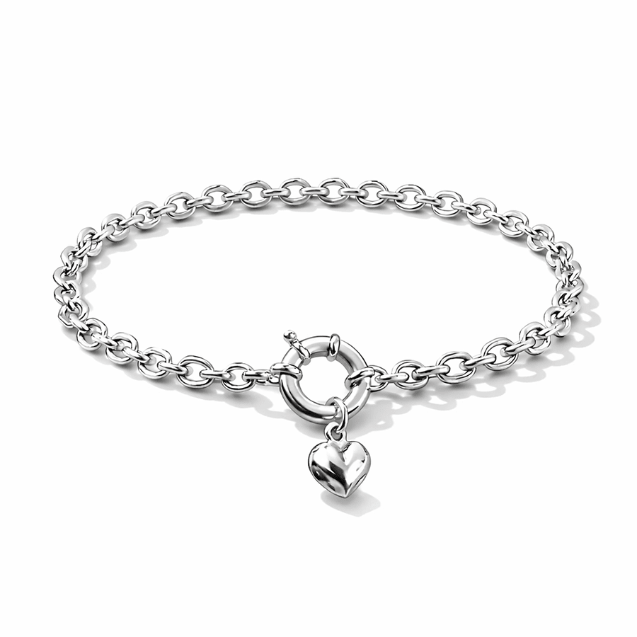 Bracelet maille jaseron fermoir bouée pendentif cœur femme argent 925 SPOILED HEART – bijoux fait main en argent 925 | Pitch & Néo