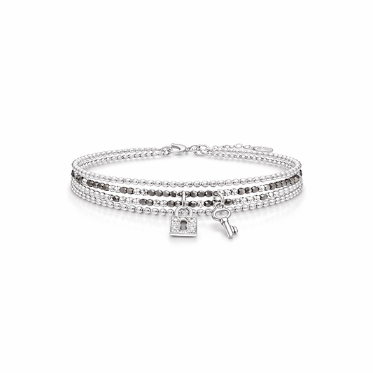 Bracelet multi - rang femme argent 925 COFFEE SHOP perles de cristal mordoré & pendentif cadenas et clé zircon – bijoux fait main en argent 925 | Pitch & Néo