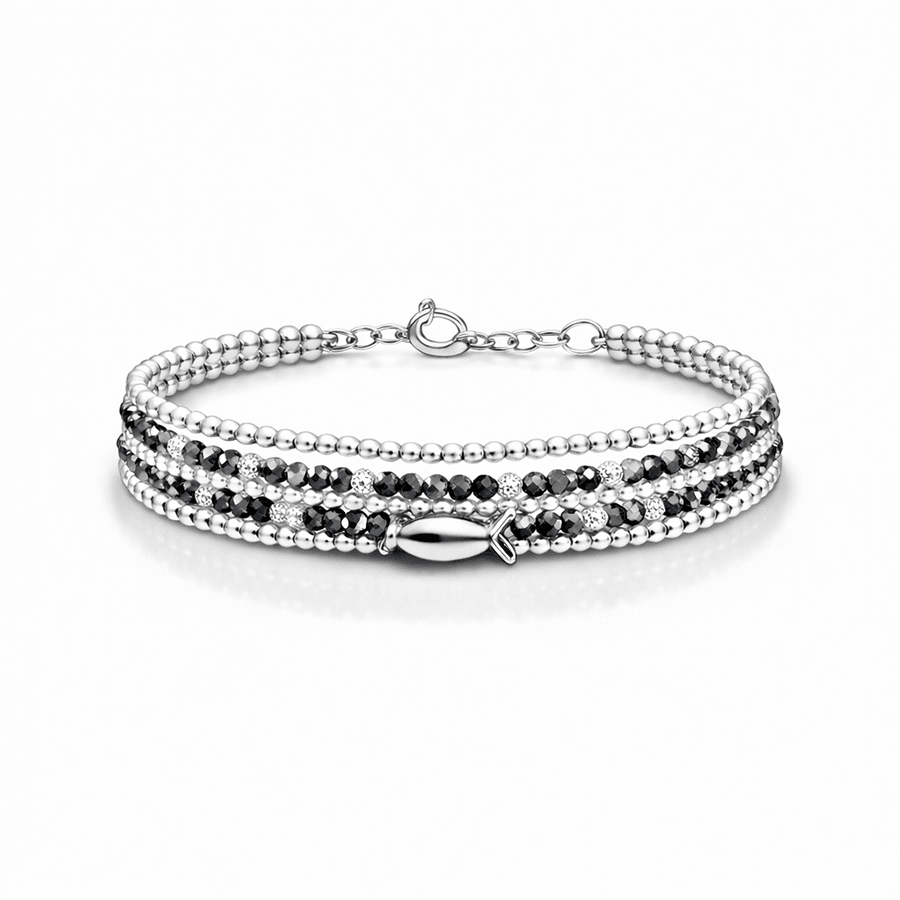 Bracelet multi - rang femme argent 925 – FISH ME HARD, pendentif poisson miroir et perles de térahertz facettées – bijoux fait main en argent 925 | Pitch & Néo