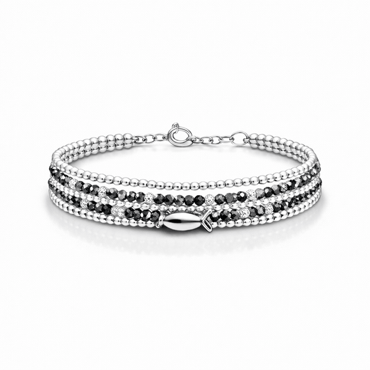 Bracelet multi - rang femme argent 925 – FISH ME HARD, pendentif poisson miroir et perles de térahertz facettées – bijoux fait main en argent 925 | Pitch & Néo