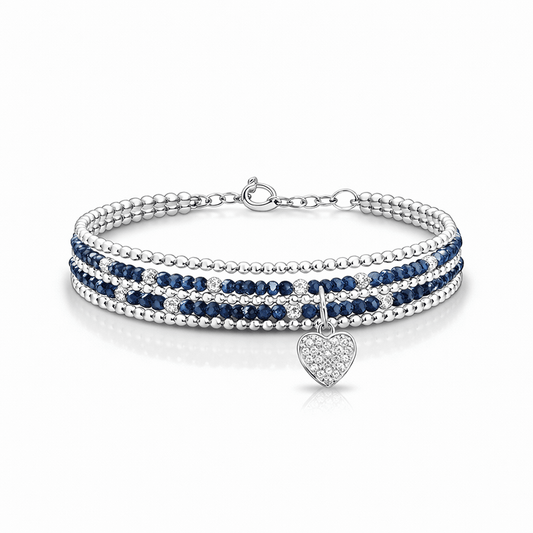 Bracelet multi - rang femme argent 925 NO HEART LEFT TO BREAK – perles de saphir & pendentif cœur zircon – bijoux fait main en argent 925 | Pitch & Néo