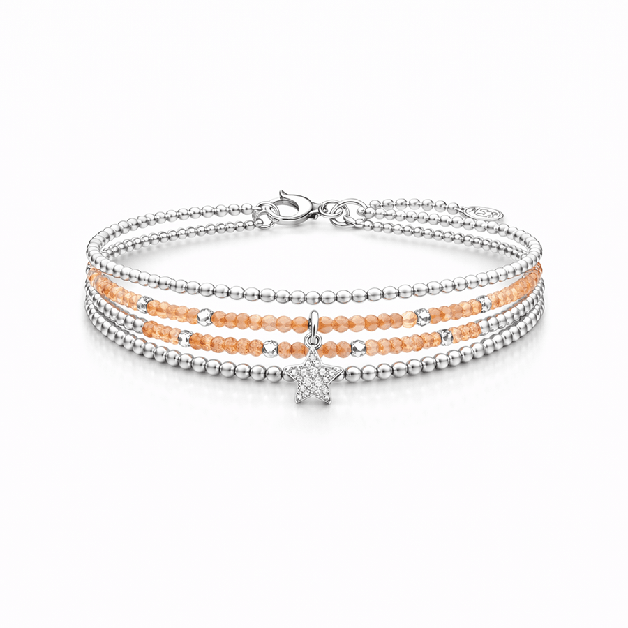 Bracelet multi - rang femme argent 925 SKY DANCER pierre de soleil & pendentif étoile zircon – bijoux fait main en argent 925 | Pitch & Néo
