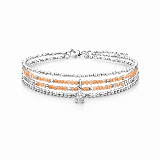 Bracelet multi - rang femme argent 925 SKY DANCER pierre de soleil & pendentif étoile zircon – bijoux fait main en argent 925 | Pitch & Néo