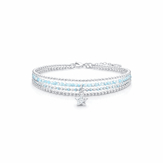 Bracelet multi - rang femme argent 925 STELLA SCINTILLA perles d'aigue - marine & pendentif étoile zircon – bijoux fait main en argent 925 | Pitch & Néo