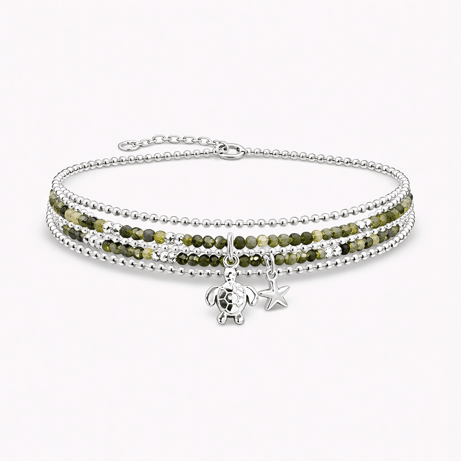 Bracelet multi - rang femme perles tourmaline verte dégradées tortue étoile de mer argent 925 SALTY CRUSH, BABE – bijoux fait main en argent 925 | Pitch & Néo