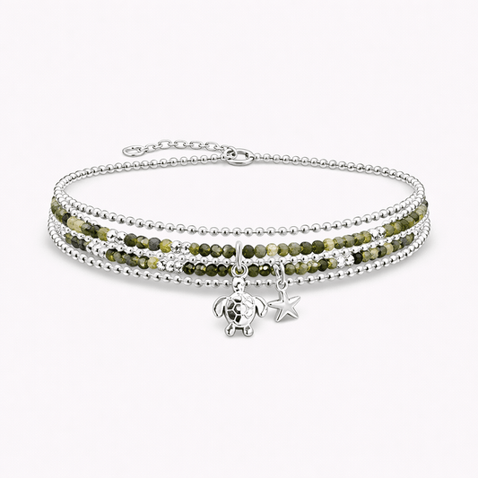 Bracelet multi - rang femme perles tourmaline verte dégradées tortue étoile de mer argent 925 SALTY CRUSH, BABE – bijoux fait main en argent 925 | Pitch & Néo