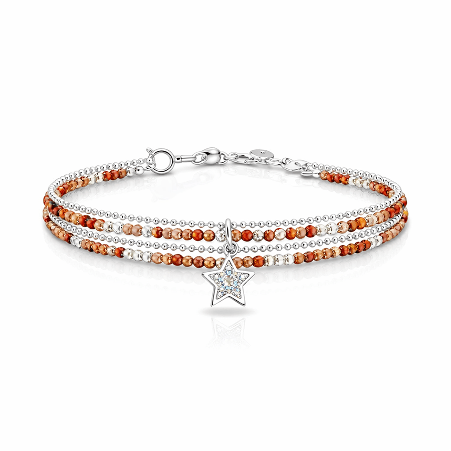 Bracelet multi - rangs femme argent 925 ETERNAL RAINBOW – perles de zircons multicolores facettées & pendentif étoile cinq branches sertie de zircons façon diamant – bijoux fait main en argent 925 | Pitch & Néo