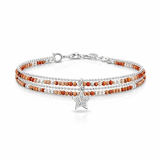 Bracelet multi - rangs femme argent 925 ETERNAL RAINBOW – perles de zircons multicolores facettées & pendentif étoile cinq branches sertie de zircons façon diamant – bijoux fait main en argent 925 | Pitch & Néo