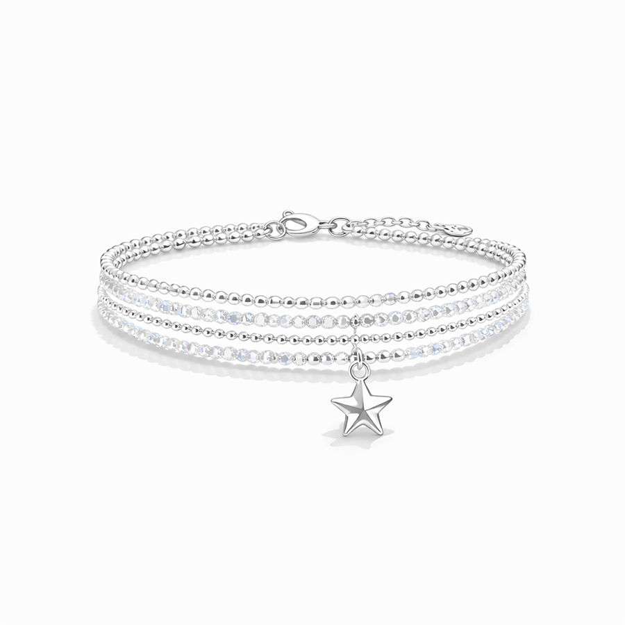 Bracelet multi - rangs femme argent 925 MEADOW – perles de pierre de lune arc - en - ciel, chaîne boules facettées scintillantes & pendentif étoile – bijoux fait main en argent 925 | Pitch & Néo