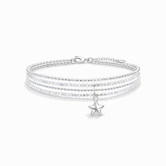 Bracelet multi - rangs femme argent 925 MEADOW – perles de pierre de lune arc - en - ciel, chaîne boules facettées scintillantes & pendentif étoile – bijoux fait main en argent 925 | Pitch & Néo