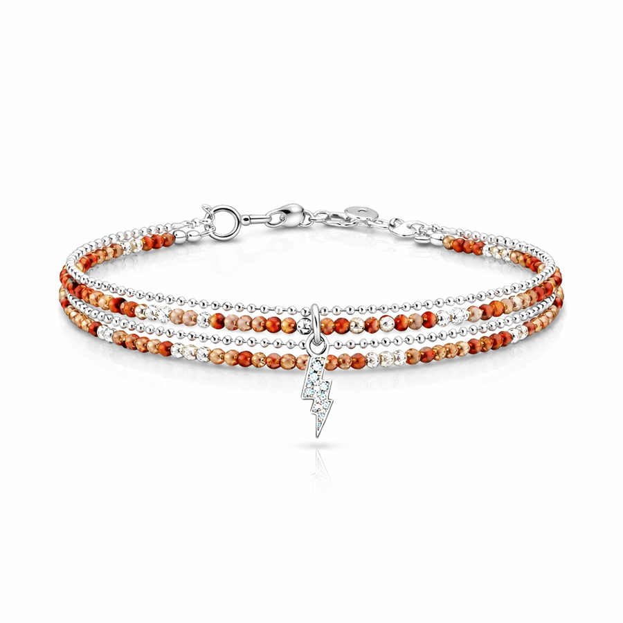 Bracelet multi - rangs perles de cornaline pendentif éclair femme argent 925 JUICE ME UP – bijoux fait main en argent 925 | Pitch & Néo
