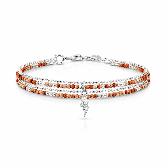 Bracelet multi - rangs perles de cornaline pendentif éclair femme argent 925 JUICE ME UP – bijoux fait main en argent 925 | Pitch & Néo