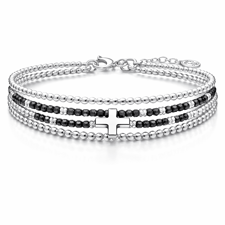 Bracelet multi - rangs perles de tourmaline noire croix femme argent 925 BAD PRAYER – bijoux fait main en argent 925 | Pitch & Néo