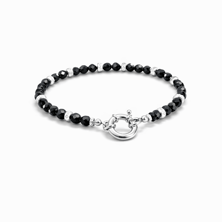 Bracelet perles femme argent 925 BLACK CRUSH – perles de tourmaline noire & fermoir bouée – bijoux fait main en argent 925 | Pitch & Néo