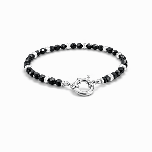 Bracelet perles femme argent 925 BLACK CRUSH – perles de tourmaline noire & fermoir bouée – bijoux fait main en argent 925 | Pitch & Néo