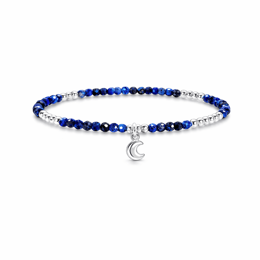 Bracelet perles femme argent 925 LUNA SPLENDENTE – perles de lapis - lazuli facettées & pendentif lune – bijoux fait main en argent 925 | Pitch & Néo