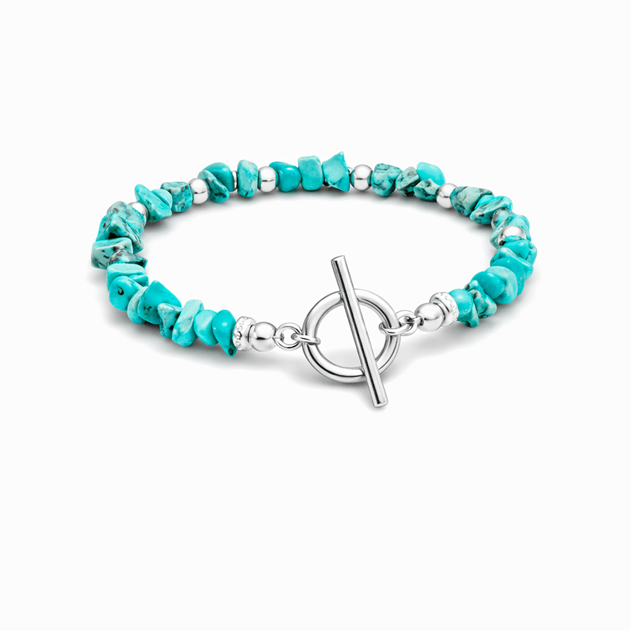 Bracelet perles femme argent 925 MOJAVE MOOD – perles chips de turquoise Nevada & fermoir toggle oversize – bijoux fait main en argent 925 | Pitch & Néo