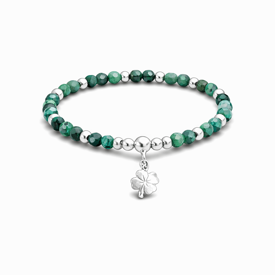 Bracelet perles femme argent 925 POISON IVY – perles d’émeraude facettées & pendentif trèfle – bijoux fait main en argent 925 | Pitch & Néo