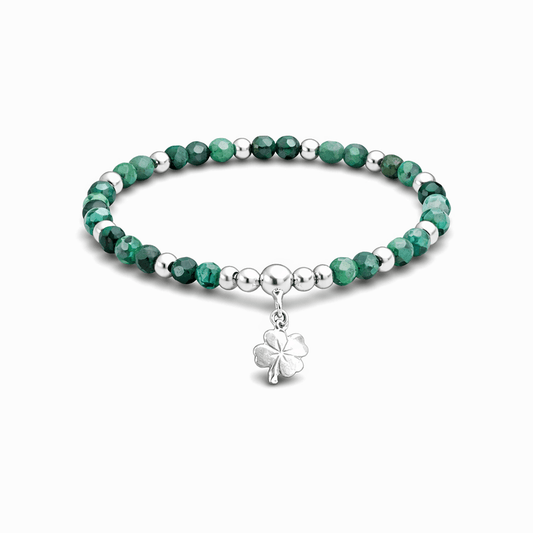 Bracelet perles femme argent 925 POISON IVY – perles d’émeraude facettées & pendentif trèfle – bijoux fait main en argent 925 | Pitch & Néo