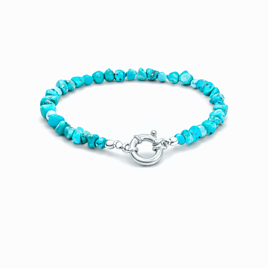 Bracelet perles femme argent 925 TEQUILA & TURQUOISE – perles chips de turquoise du Nevada & fermoir bouée – bijoux fait main en argent 925 | Pitch & Néo