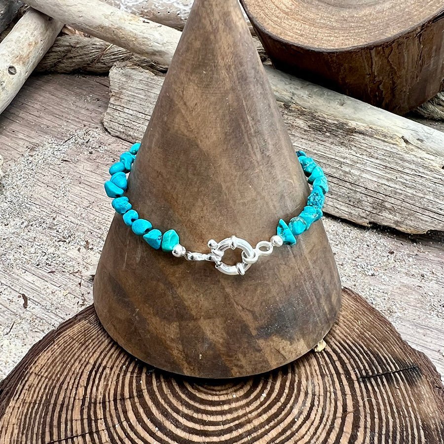 Bracelet perles femme argent 925 TEQUILA & TURQUOISE – perles chips de turquoise du Nevada & fermoir bouée – bijoux fait main en argent 925 | Pitch & Néo