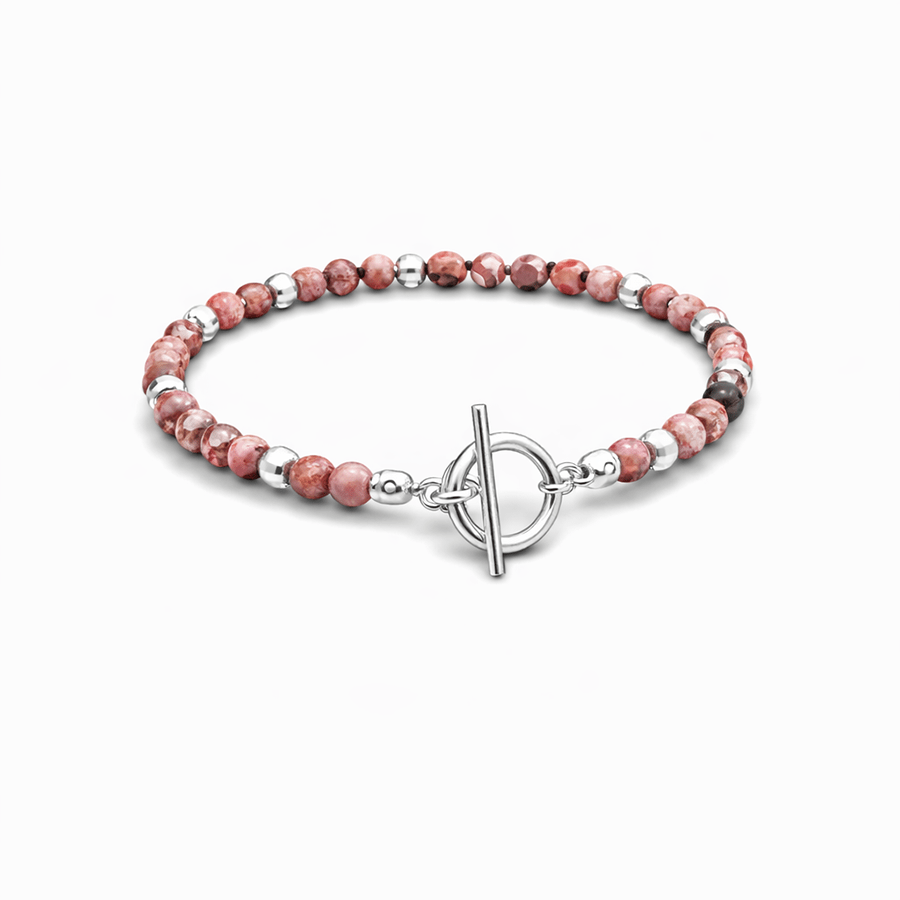 Bracelet perles rhodonite femme fermoir toggle argent 925 YOU MAKE ME BLUSH, BABY – bijoux fait main en argent 925 | Pitch & Néo