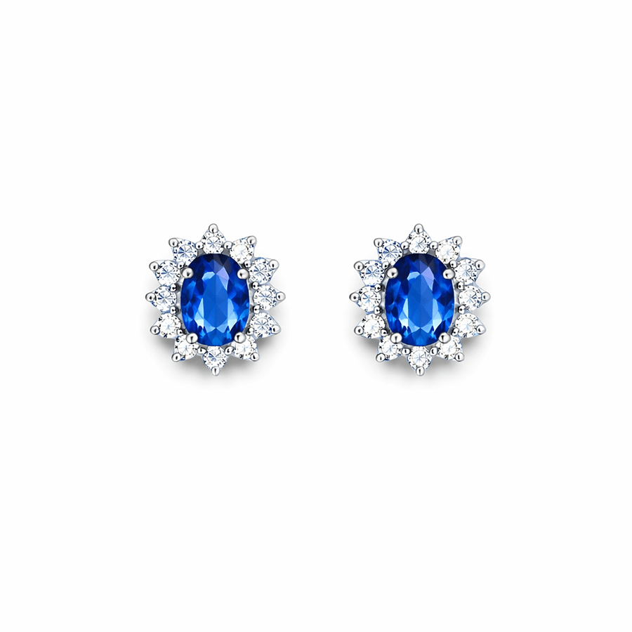 Clous d’oreilles halo zircon bleu femme argent 925 BAD GIRLS WEAR BLUE – bijoux fait main en argent 925 | Pitch & Néo