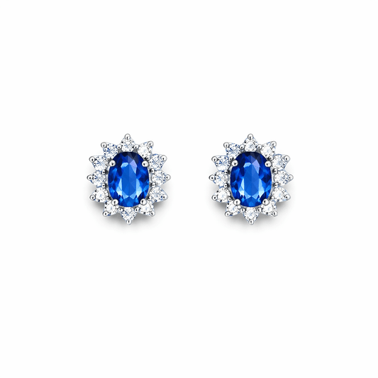 Clous d’oreilles halo zircon bleu femme argent 925 BAD GIRLS WEAR BLUE – bijoux fait main en argent 925 | Pitch & Néo
