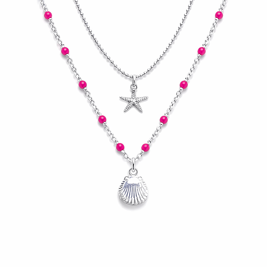 Collier double rang chaîne perles émaillées et chaîne boules facettées scintillantes pendentif coquillage femme argent 925 SON OF A BEACH – bijoux fait main en argent 925 | Pitch & Néo