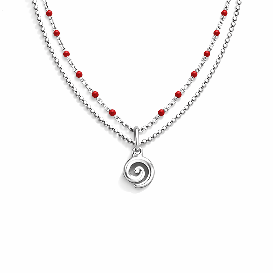 Collier double - rang chaîne perles émaillées et chaîne boules facettées scintillantes pendentif spirale femme argent 925 TOO SPIN TO STOP – bijoux fait main en argent 925 | Pitch & Néo