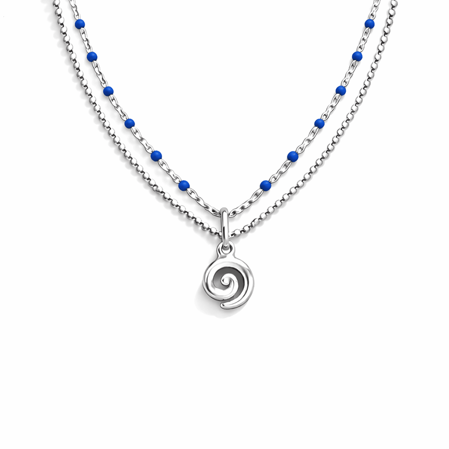 Collier double - rang chaîne perles émaillées et chaîne boules facettées scintillantes pendentif spirale femme argent 925 TOO SPIN TO STOP – bijoux fait main en argent 925 | Pitch & Néo