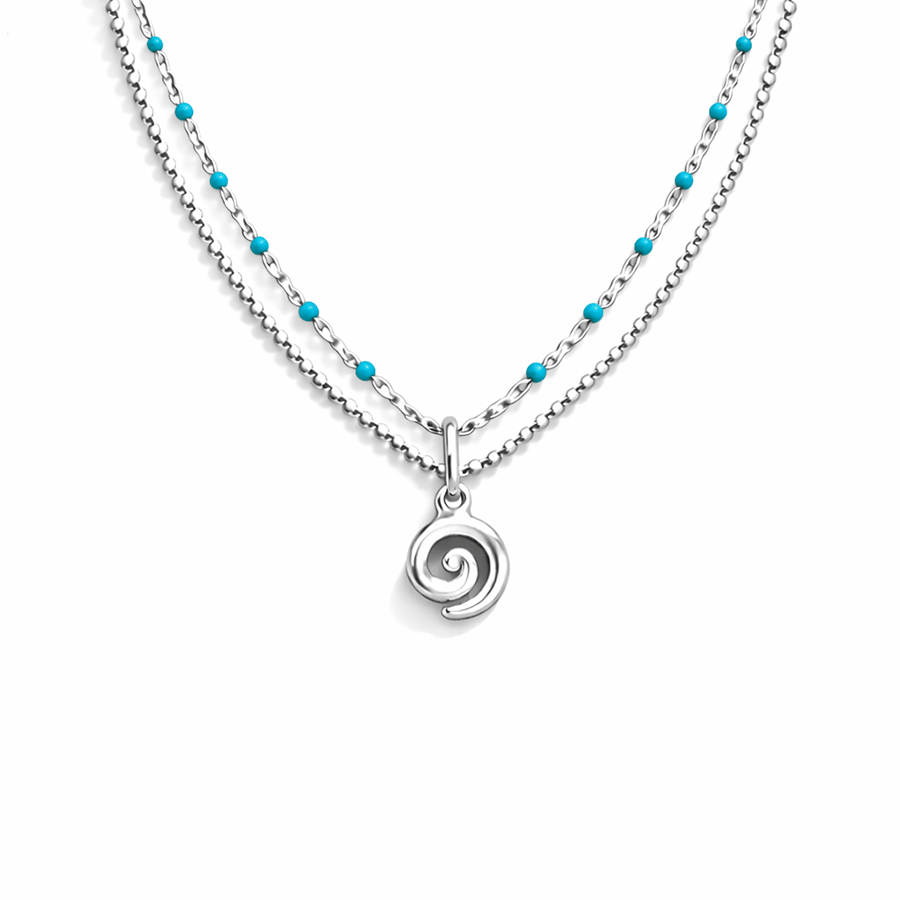 Collier double - rang chaîne perles émaillées et chaîne boules facettées scintillantes pendentif spirale femme argent 925 TOO SPIN TO STOP – bijoux fait main en argent 925 | Pitch & Néo
