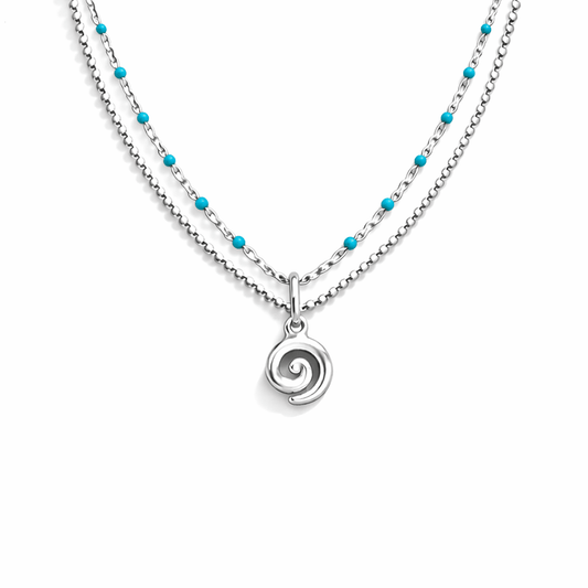 Collier double - rang chaîne perles émaillées et chaîne boules facettées scintillantes pendentif spirale femme argent 925 TOO SPIN TO STOP – bijoux fait main en argent 925 | Pitch & Néo
