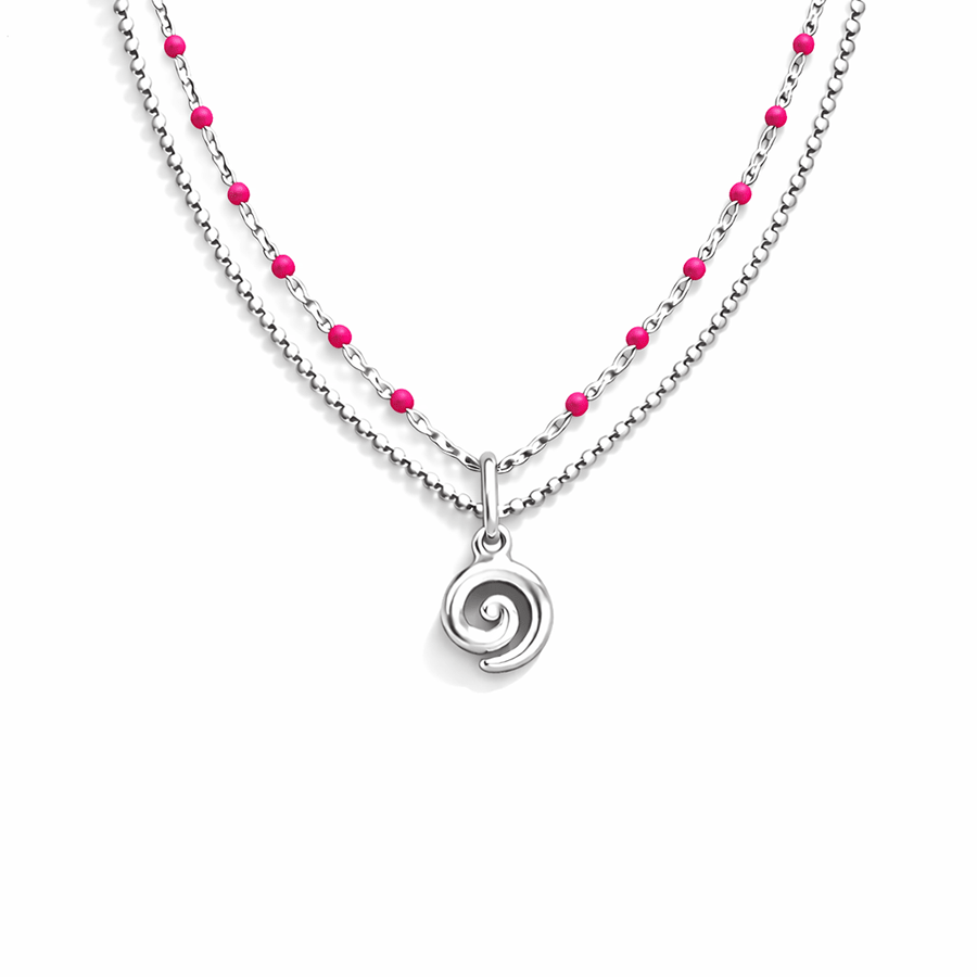 Collier double - rang chaîne perles émaillées et chaîne boules facettées scintillantes pendentif spirale femme argent 925 TOO SPIN TO STOP – bijoux fait main en argent 925 | Pitch & Néo