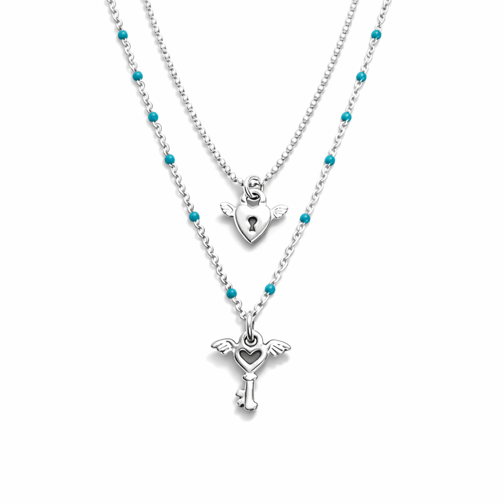 Collier double rang femme cœur cadenas clé argent 925 RED KISS, NO ENTRY – bijoux fait main en argent 925 | Pitch & Néo