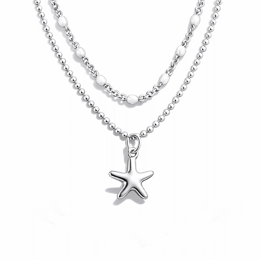 Collier double - rang perles émaillées boules facettées femme pendentif étoile de mer argent 925 THE BEACH IS BACK – bijoux fait main en argent 925 | Pitch & Néo