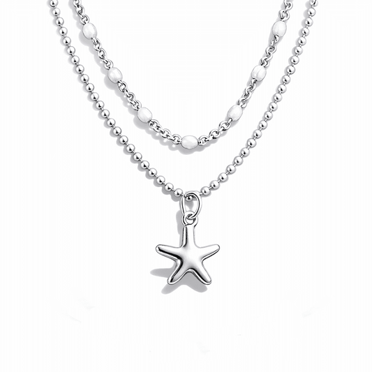 Collier double - rang perles émaillées boules facettées femme pendentif étoile de mer argent 925 THE BEACH IS BACK – bijoux fait main en argent 925 | Pitch & Néo