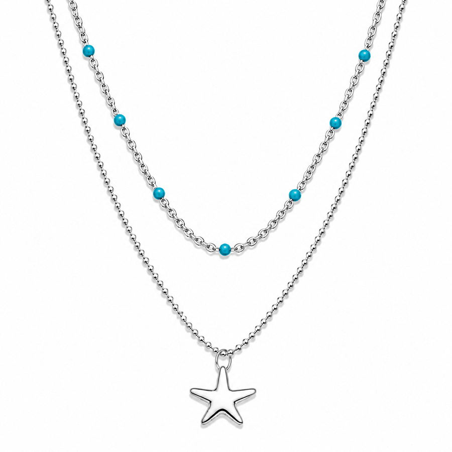Collier double - rang perles émaillées boules facettées femme pendentif étoile de mer argent 925 THE BEACH IS BACK – bijoux fait main en argent 925 | Pitch & Néo