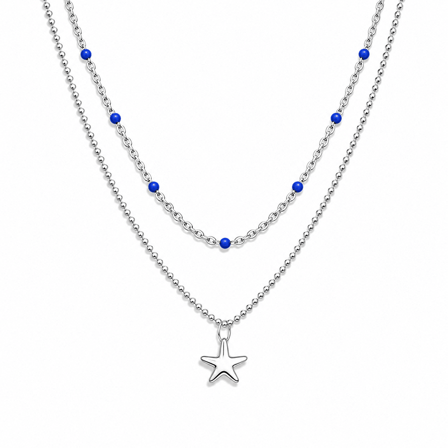 Collier double - rang perles émaillées boules facettées femme pendentif étoile de mer argent 925 THE BEACH IS BACK – bijoux fait main en argent 925 | Pitch & Néo