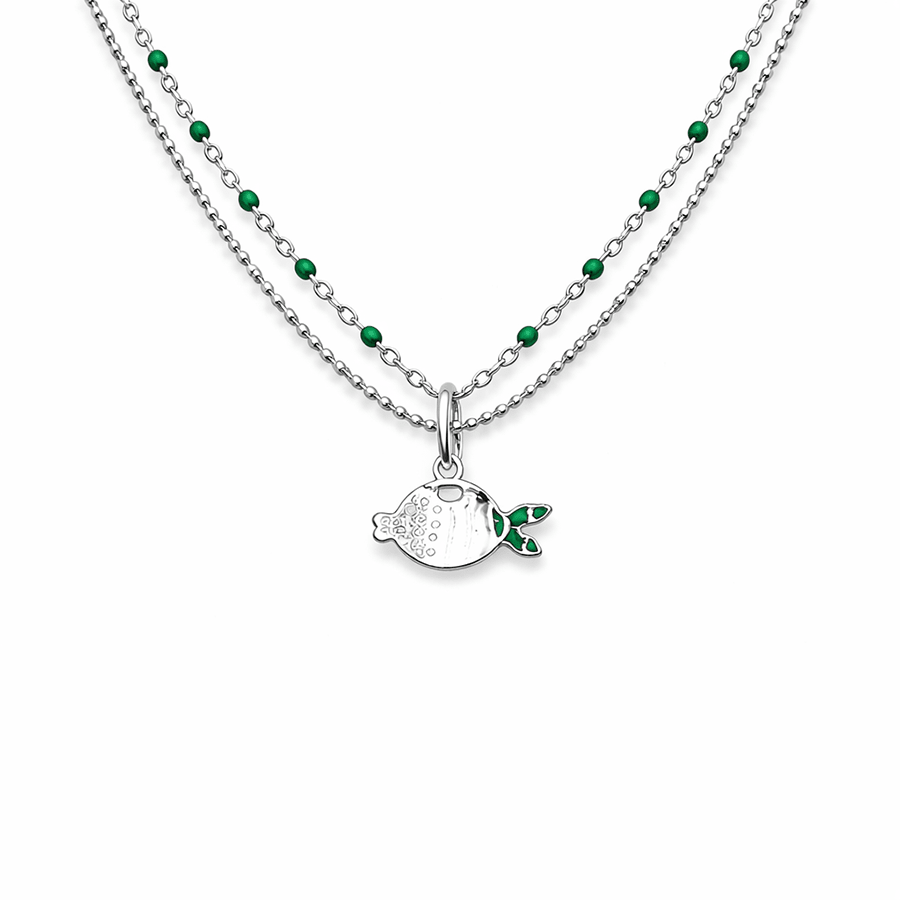 Collier double - rang perles émaillées boules facettées femme pendentif poisson argent 925 MERMAID’S SNACK – bijoux fait main en argent 925 | Pitch & Néo