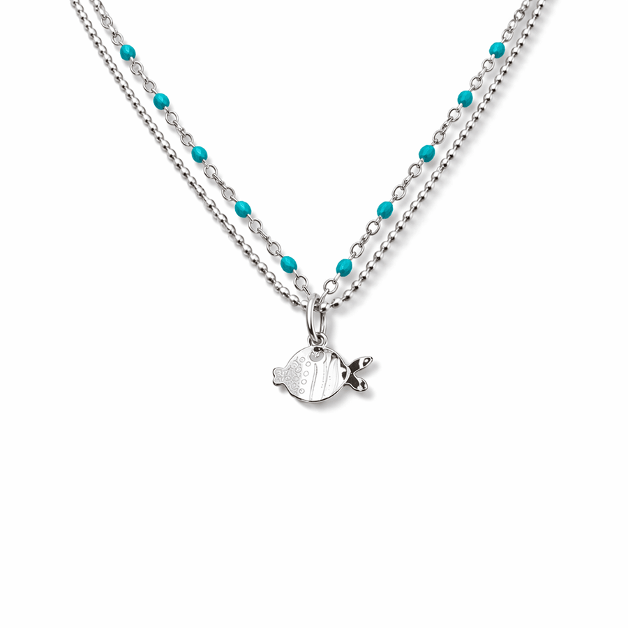 Collier double - rang perles émaillées boules facettées femme pendentif poisson argent 925 MERMAID’S SNACK – bijoux fait main en argent 925 | Pitch & Néo