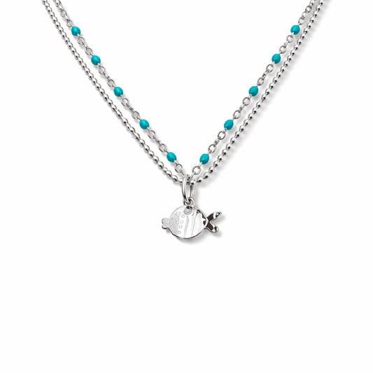 Collier double - rang perles émaillées boules facettées femme pendentif poisson argent 925 MERMAID’S SNACK – bijoux fait main en argent 925 | Pitch & Néo