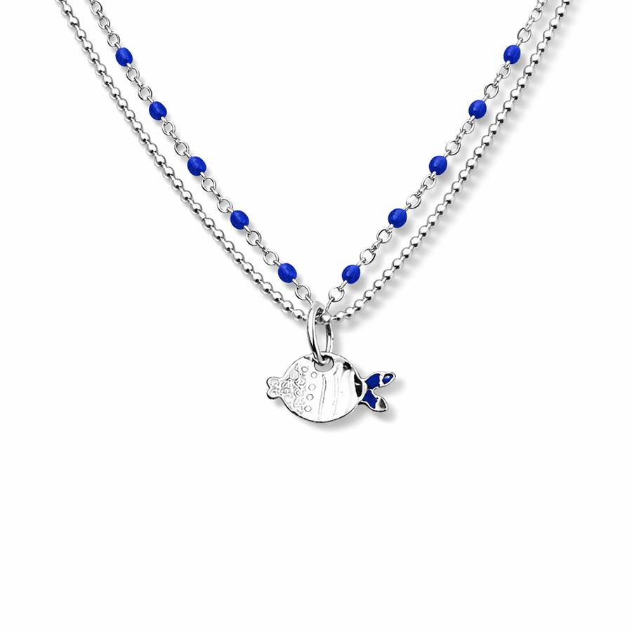 Collier double - rang perles émaillées boules facettées femme pendentif poisson argent 925 MERMAID’S SNACK – bijoux fait main en argent 925 | Pitch & Néo