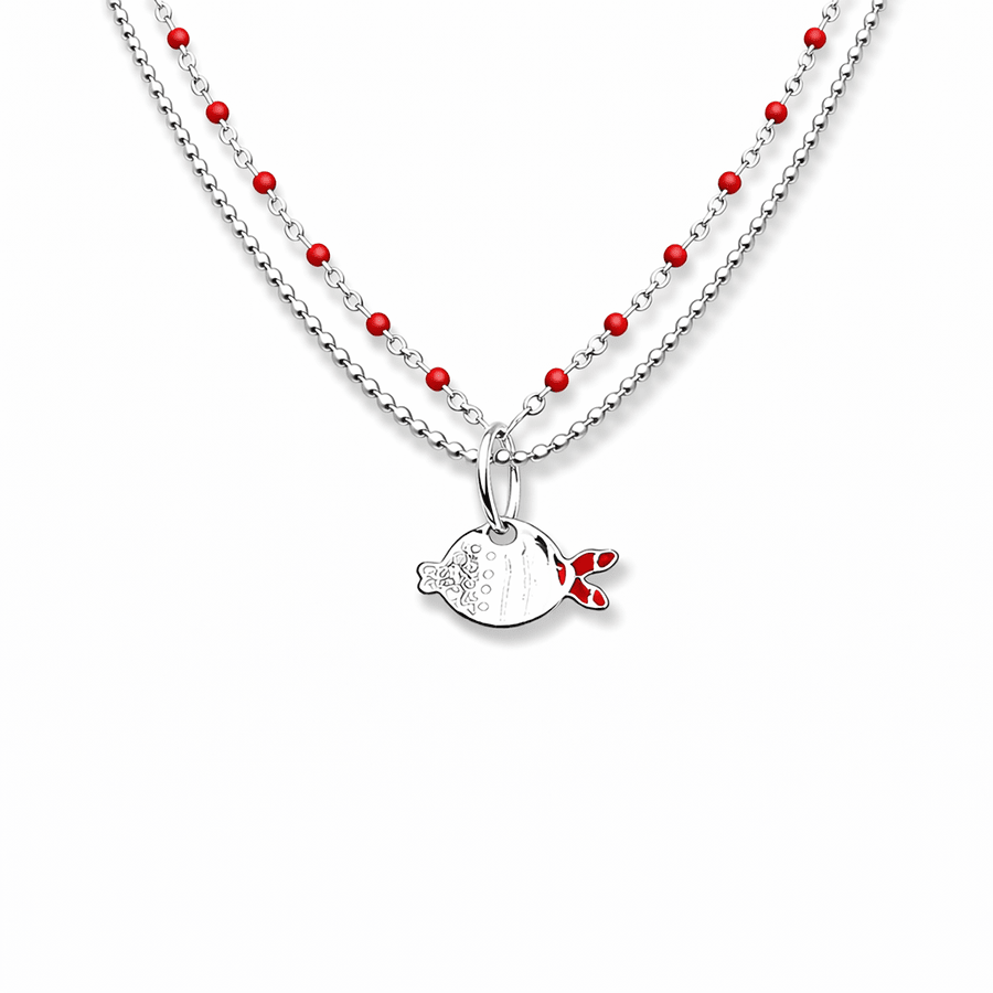 Collier double - rang perles émaillées boules facettées femme pendentif poisson argent 925 MERMAID’S SNACK – bijoux fait main en argent 925 | Pitch & Néo