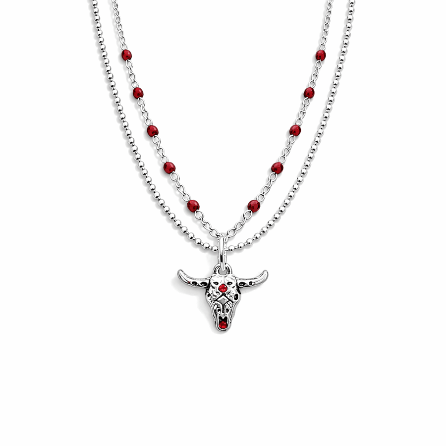 Collier double - rang perles émaillées boules facettées femme pendentif tête de buffle zircon argent 925 TOO PINK TO DIE – bijoux fait main en argent 925 | Pitch & Néo