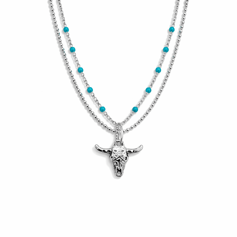 Collier double - rang perles émaillées boules facettées femme pendentif tête de buffle zircon argent 925 TOO PINK TO DIE – bijoux fait main en argent 925 | Pitch & Néo